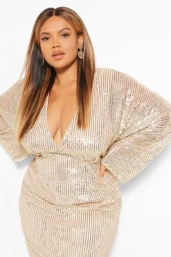 Vestito Midi Plus Size Con Paillettes Sul Busto E Nappe 7 Vestito Midi Plus Size Con Paillettes Sul Busto E Nappe -Negozio al dettaglio Vestiti pzz61631 gold xl 3