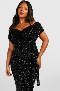 Vestito Midi Plus Size A Incrocio Con Paillettes E Spalle Scoperte -Negozio al dettaglio Vestiti pzz61635 black xl 2