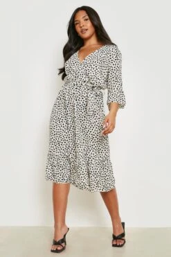 Vestito Scaldacuore Plus Size A Pois Con Fondo Arricciato