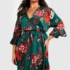 Vestito A Incrocio Plus Size A Fiori Con Cintura