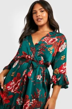Vestito A Incrocio Plus Size A Fiori Con Cintura -Negozio al dettaglio Vestiti pzz62006 green xl 3