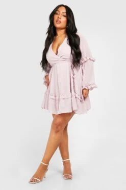 Vestito Skater Plus Size Arricciato In Rete Plumatis E Chiffon -Negozio al dettaglio Vestiti pzz62360 blush xl 2