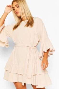 Vestito Grembiule Plus Size In Cotone Con Arricciature E Laccetti In Vita -Negozio al dettaglio Vestiti pzz62364 khaki xl 3