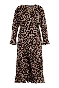 Vestito Scaldacuore Midi Plus Size Leopardato Con Arricciature -Negozio al dettaglio Vestiti pzz62655 brown xl 2