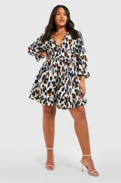 Vestito Skater Plus Size Leopardato In Raso Arricciato 6 Vestito Skater Plus Size Leopardato In Raso Arricciato -Negozio al dettaglio Vestiti pzz62663 black xl 2