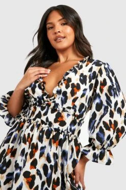 Vestito Skater Plus Size Leopardato In Raso Arricciato 7 Vestito Skater Plus Size Leopardato In Raso Arricciato -Negozio al dettaglio Vestiti pzz62663 black xl 3