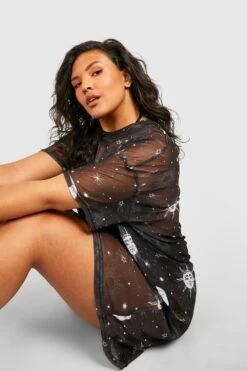 Vestito T-shirt Plus Size In Rete Con Soli E Lune -Negozio al dettaglio Vestiti pzz64910 black xl 3