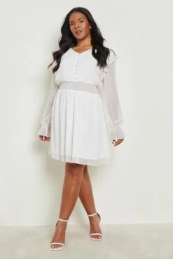 Vestito Skater Plus Size In Rete Increspato In Vita