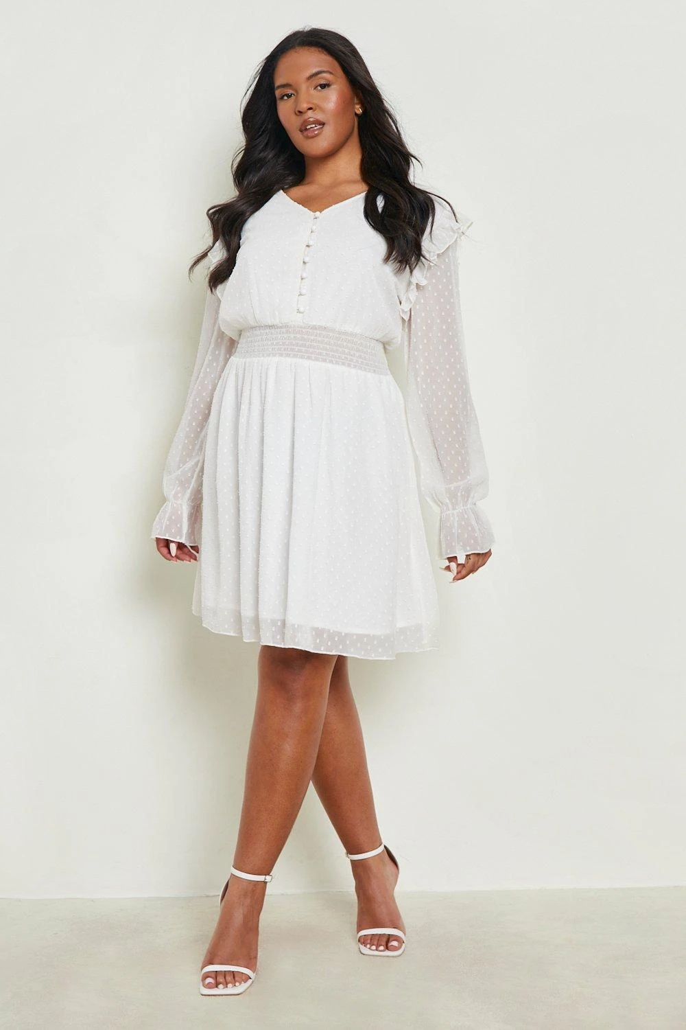 Vestito Skater Plus Size In Rete Increspato In Vita 1 Vestito Skater Plus Size In Rete Increspato In Vita