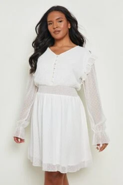 Vestito Skater Plus Size In Rete Increspato In Vita 6 Vestito Skater Plus Size In Rete Increspato In Vita -Negozio al dettaglio Vestiti pzz66504 ivory xl 2