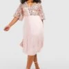 Vestito Midi Plus Size Da Cerimonia Con Paillettes E Maniche Ad Angelo