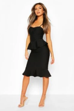 Vestito Midi Petite Fasciante A Sirena Con Volant Sul Fondo