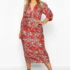 Vestito A Incrocio Plus Size A Fiori Grandi Con Ruches