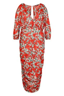 Vestito A Incrocio Plus Size A Fiori Grandi Con Ruches -Negozio al dettaglio Vestiti pzz68901 red xl 2