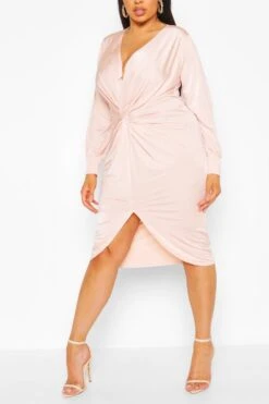 Vestito Midi Plus Size Con Dettagli Attorcigliati E Scollo Profondo -Negozio al dettaglio Vestiti pzz68952 blush xl 3