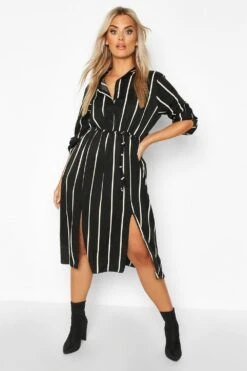 Vestito Camicia Midi Plus Size A Righe