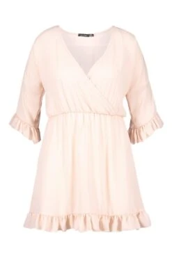 Vestito Skater Plus Size A Incrocio Con Maniche Arricciate -Negozio al dettaglio Vestiti pzz69470 blush xl 2