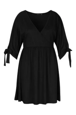 Vestito Smock Plus Size A Incrocio Con Laccetti Sulle Maniche -Negozio al dettaglio Vestiti pzz70282 black xl 2