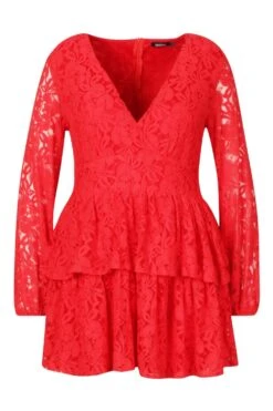 Vestito Skater Plus Size In Pizzo Con Scollo Profondo E Arricciature 6 Vestito Skater Plus Size In Pizzo Con Scollo Profondo E Arricciature -Negozio al dettaglio Vestiti pzz70363 red xl 2