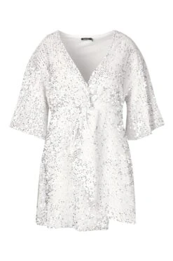 Vestito Plus Size Con Paillettes E Dettagli Attorcigliati -Negozio al dettaglio Vestiti pzz70367 silver xl 2