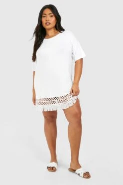 Vestito Da Mare Plus Size All’uncinetto Con Nappe Sul Fondo -Negozio al dettaglio Vestiti pzz70434 white xl 2