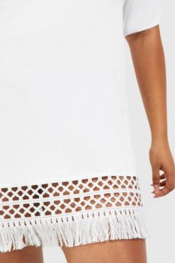 Vestito Da Mare Plus Size All’uncinetto Con Nappe Sul Fondo -Negozio al dettaglio Vestiti pzz70434 white xl 3