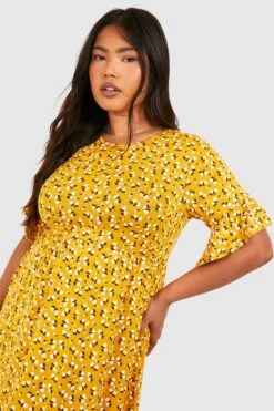 Vestito Grembiule Plus Size A Fiori Piccoli -Negozio al dettaglio Vestiti pzz70998 mustard xl 3