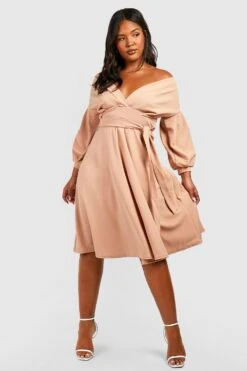 Vestito Scaldacuore Midi Plus Size Con Spalle Scoperte -Negozio al dettaglio Vestiti pzz71558 stone xl 2