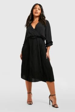 Vestito Midi Plus Size Con Pieghe E Dettagli Arricciati -Negozio al dettaglio Vestiti pzz71817 black xl 2