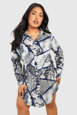 Vestito Camicia Plus Size Oversize Effetto Pelle Di Serpente