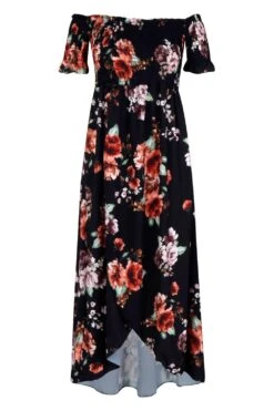 Vestito Maxi Plus Size A Fiori Con Spalle Scoperte -Negozio al dettaglio Vestiti pzz72578 black xl 2