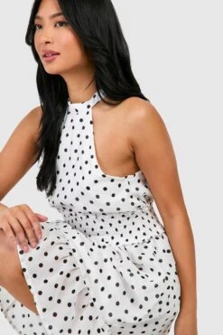 Vestito Maxi Petite A Pois A Collo Alto Increspato In Vita -Negozio al dettaglio Vestiti pzz73269 white xl 3