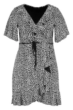 Vestito Da Giorno Plus Size Arricciato Con Stampa Effetto Pelle Di Dalmata -Negozio al dettaglio Vestiti pzz76482 black xl 2