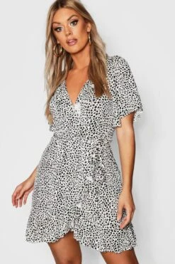 Vestito Da Giorno Plus Size Arricciato Con Stampa Effetto Pelle Di Dalmata -Negozio al dettaglio Vestiti pzz76482 black xl 3