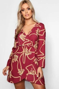 Vestito A Incrocio Plus Size Con Stampa Di Catene