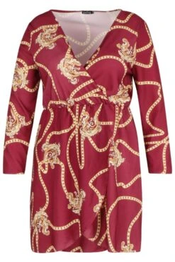 Vestito A Incrocio Plus Size Con Stampa Di Catene -Negozio al dettaglio Vestiti pzz77043 berry xl 2