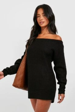 Vestito In Maglia Petite Con Trama A Nido D'ape E Spalle Scoperte -Negozio al dettaglio Vestiti pzz77782 black xl 2