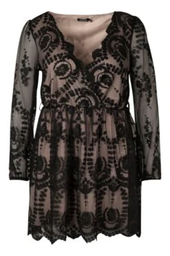 Vestito Skater Plus Size In Pizzo Con Scollo Profondo -Negozio al dettaglio Vestiti pzz77946 black xl 2