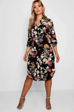 Vestito Camicia Plus Size Con Stampa A Fiori