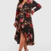 Vestito Midi Plus Size A Incrocio A Fiori
