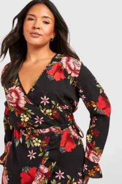 Vestito Midi Plus Size A Incrocio A Fiori -Negozio al dettaglio Vestiti pzz85657 black xl 3