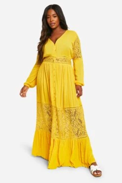 Vestito Maxi Plus Size Boho Con Inserto In Pizzo
