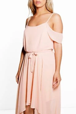 Vestito Plus Size In Chiffon Con Volant E Spalle Scoperte -Negozio al dettaglio Vestiti pzz95255 blush xl 3