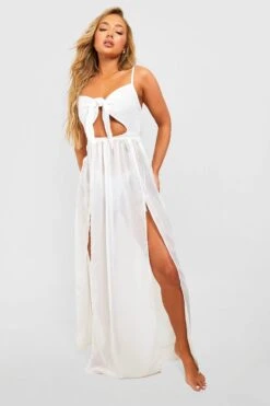 Vestito Maxi Da Mare Essentials Con Laccetti E Cut-out