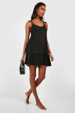 Vestito Da Mare Effetto Crespo Con Ricami