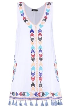 Vestito Prendisole Effetto Crespo Con Ricami E Nappe -Negozio al dettaglio Vestiti szz88493 white xl 2