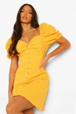 Vestito Tall In Pizzo Sangallo Di Cotone Con Maniche A Sbuffo -Negozio al dettaglio Vestiti tzz00194 yellow xl 3