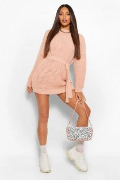 Vestito In Maglia Tall Con Trama A Nido D’ape E Cintura -Negozio al dettaglio Vestiti tzz91813 blush xl 3