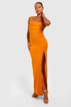 Vestito Maxi Tall Con Scollo Quadrato E Spacco Laterale -Negozio al dettaglio Vestiti tzz97468 mustard xl 2