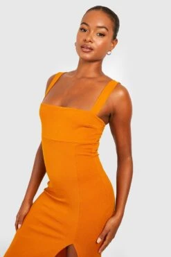 Vestito Maxi Tall Con Scollo Quadrato E Spacco Laterale -Negozio al dettaglio Vestiti tzz97468 mustard xl 3